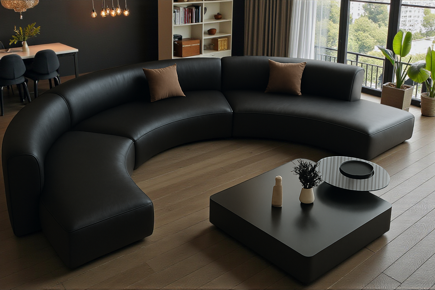 Semi Circular Sectional Leather Sofa