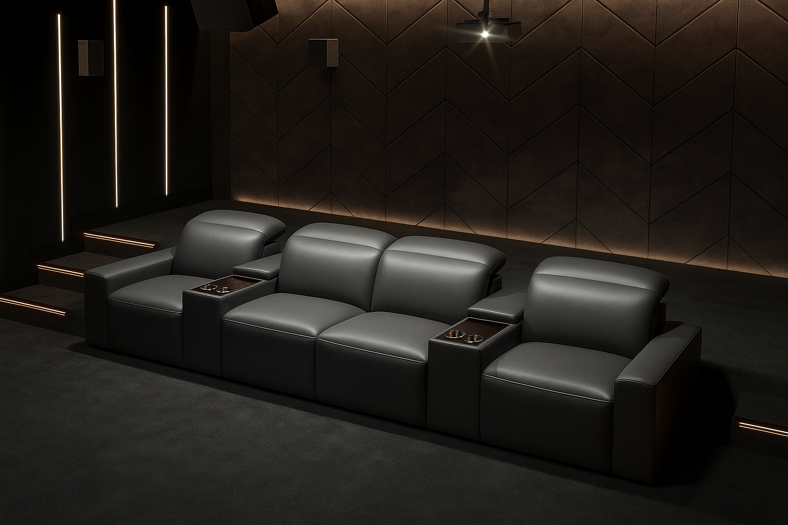Power Recliner LED Leather Sofa For Theater