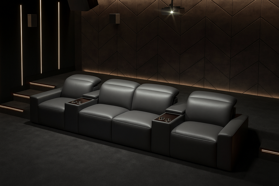 Power Recliner LED Leather Sofa For Theater