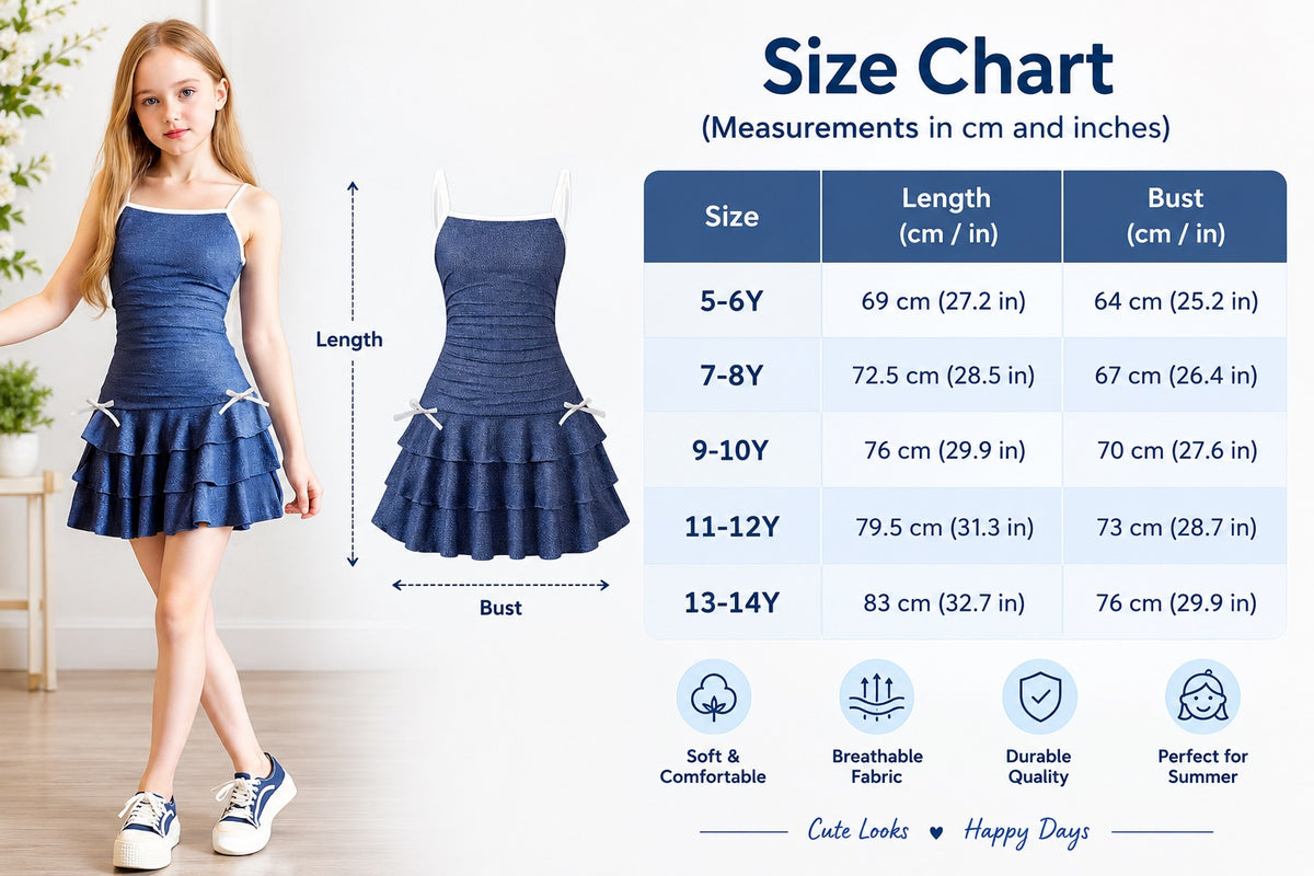 Trendy Denim Print Polyester Dress For Girls / Ruchi
