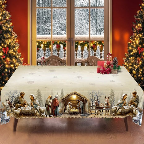 Christmas Nativity Scene Rectangular Or Round Polyester Tablecloth / Ruchi