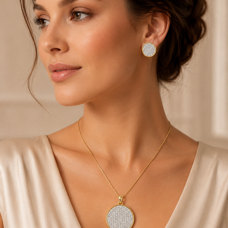Circular American Diamond Earrings And Pendant Set / Ruchi