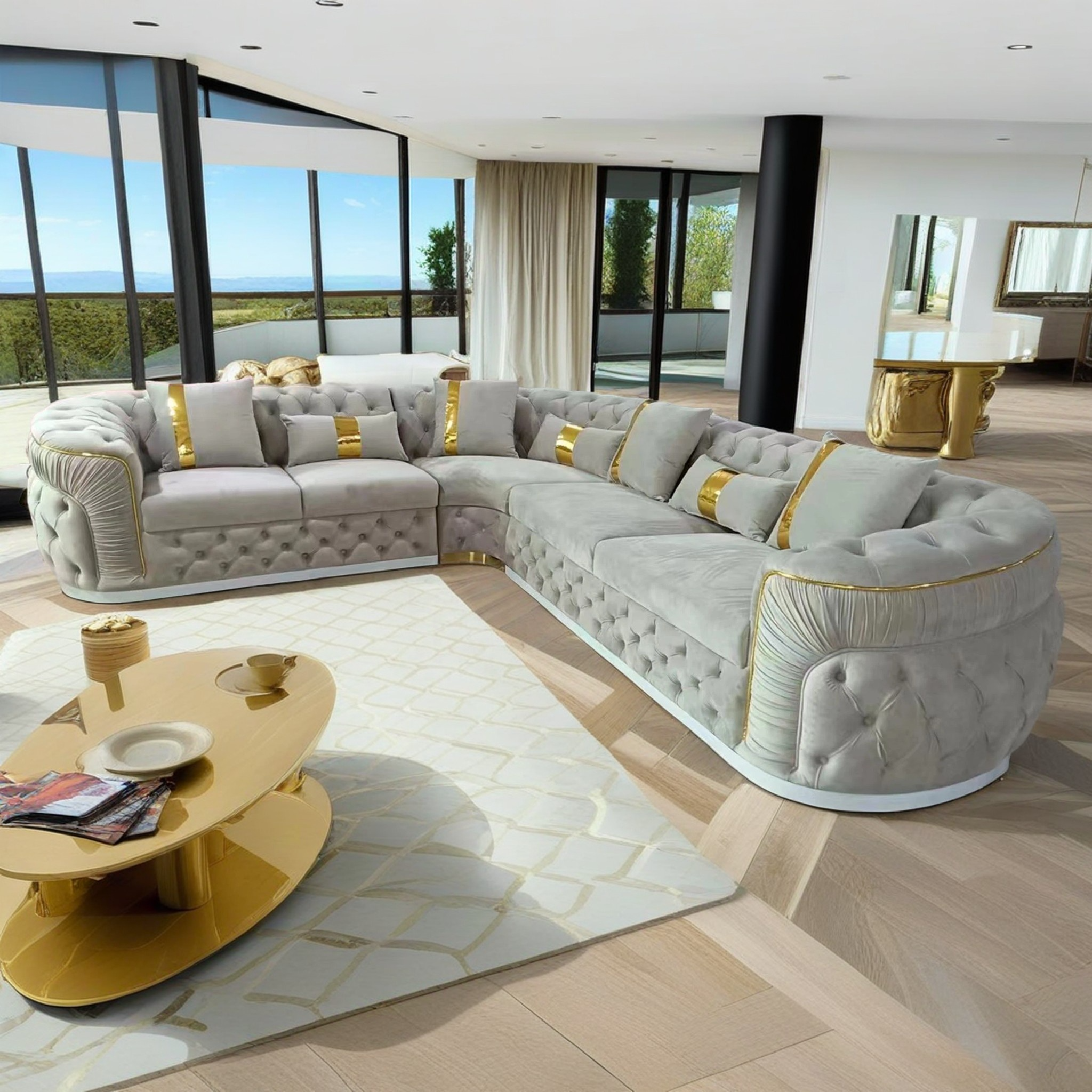 Classy High End Velvet Fabric Sectional Sofa / Ruchi