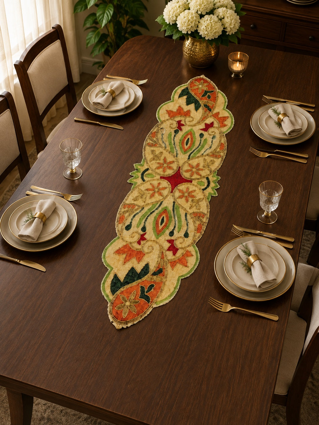 Colorful Paisley Beaded Table Runner / Ruchi