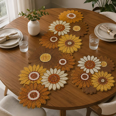 Colorful Sunflower Beaded Table Runner / Ruchi
