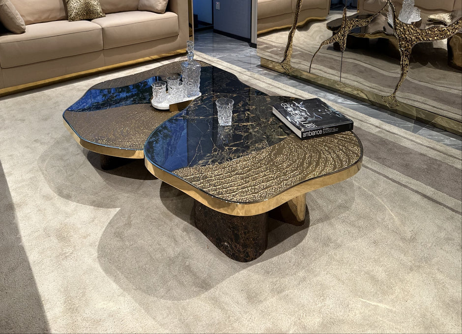 Contemporary Marble And Metal Coffee Table Set / Ruchi