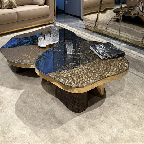 Contemporary Marble And Metal Coffee Table Set / Ruchi