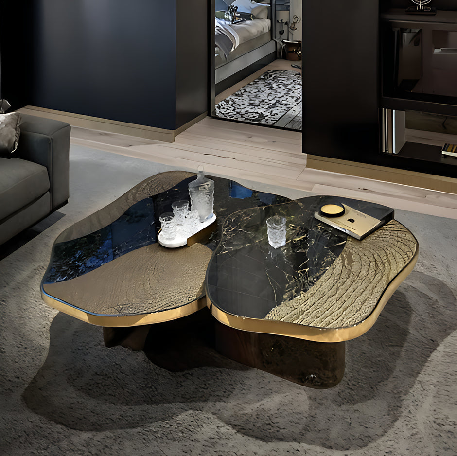 Contemporary Marble And Metal Coffee Table Set / Ruchi