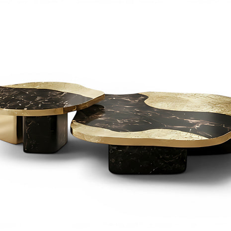 Contemporary Marble And Metal Coffee Table Set / Ruchi