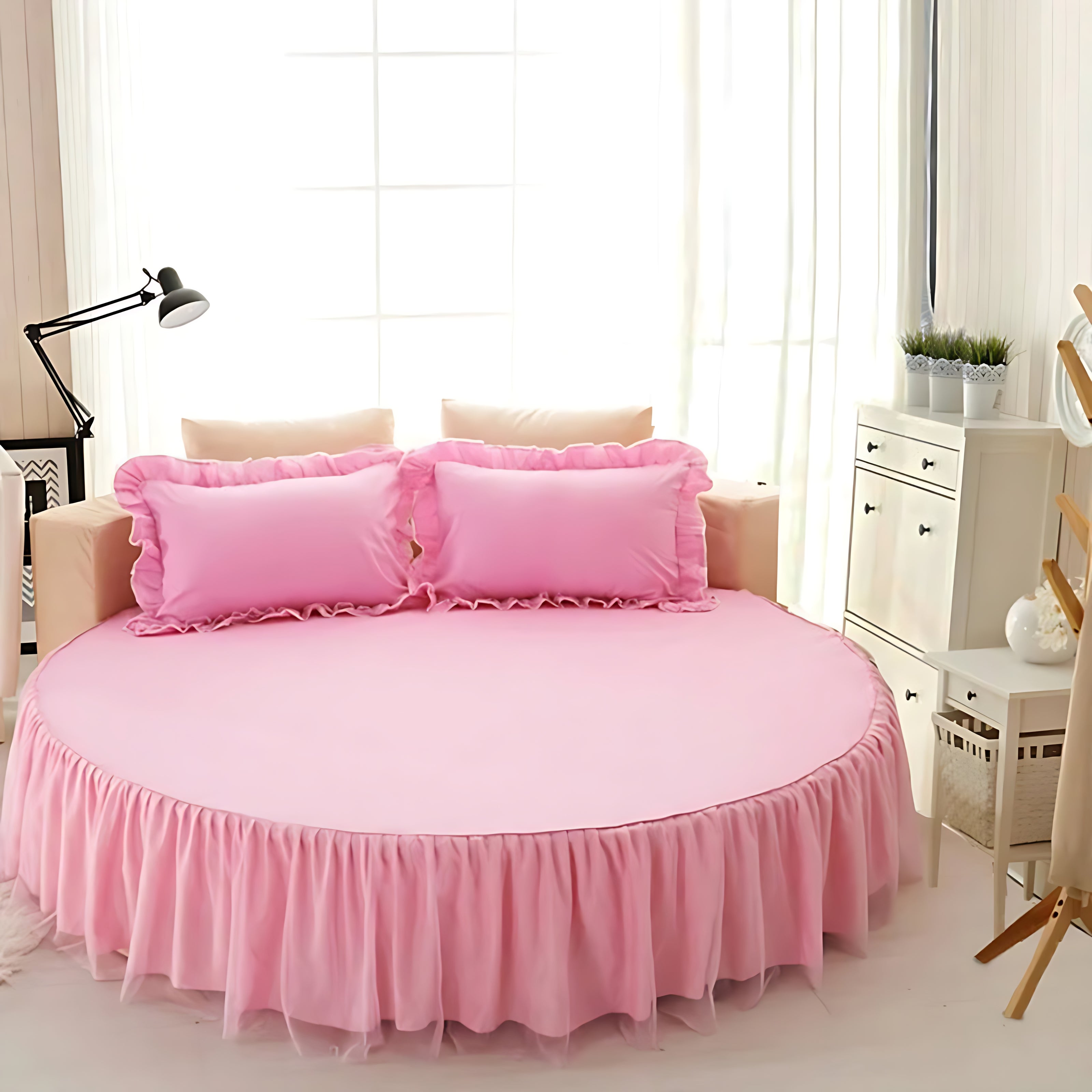 Cotton Round Bedsheet Skirt And Pillowcases / Ruchi