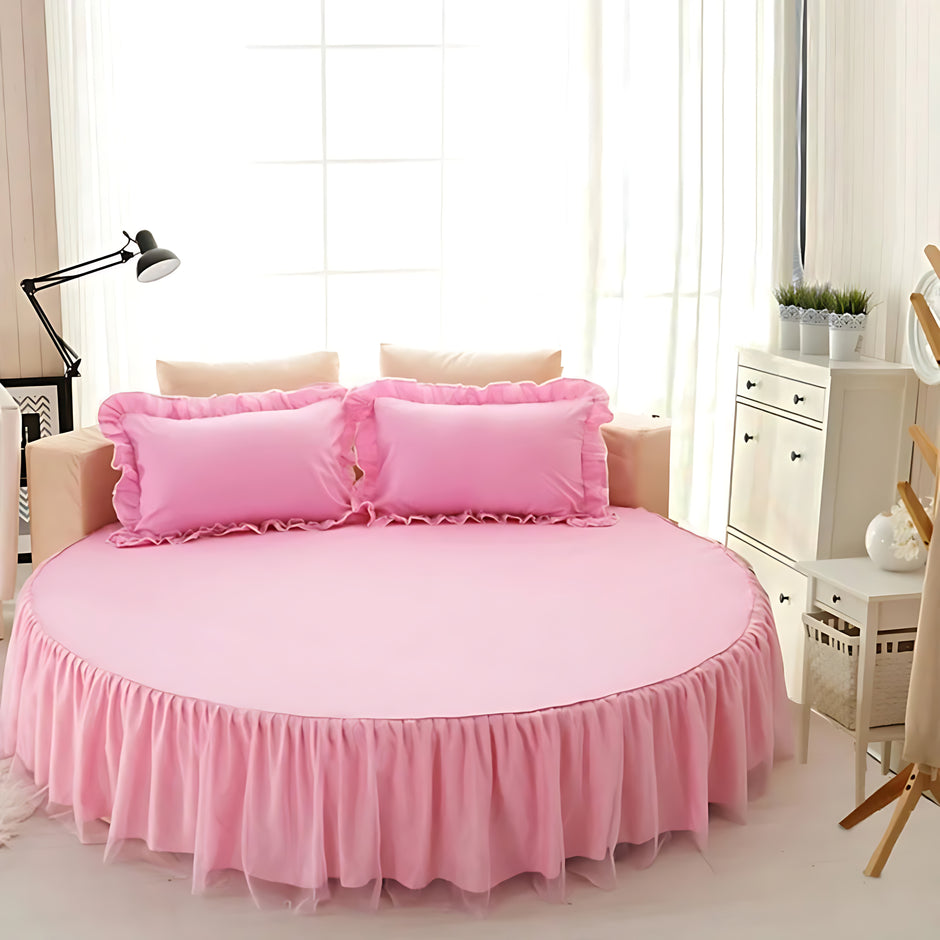 Cotton Round Bedsheet Skirt And Pillowcases / Ruchi