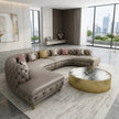 Curved Button Tufted Leather Sectional Sofa / Ruchi