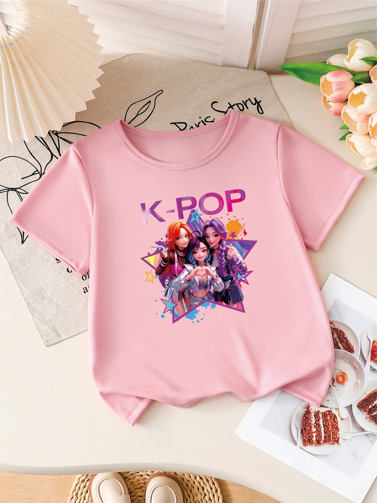 Cute Cartoon Print Kids Polyester T-Shirt  / Ruchi