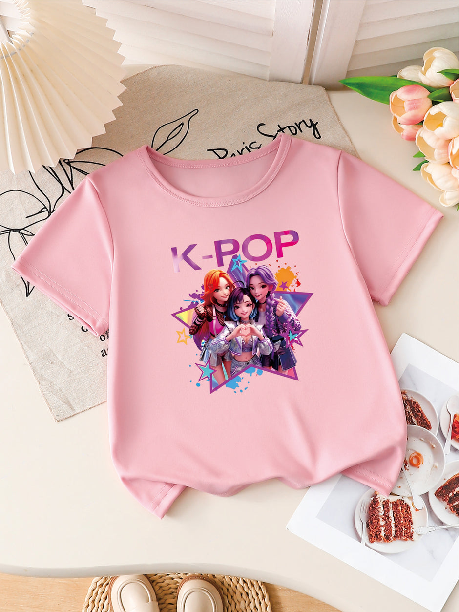 Cute Cartoon Print Kids Polyester T-Shirt  / Ruchi