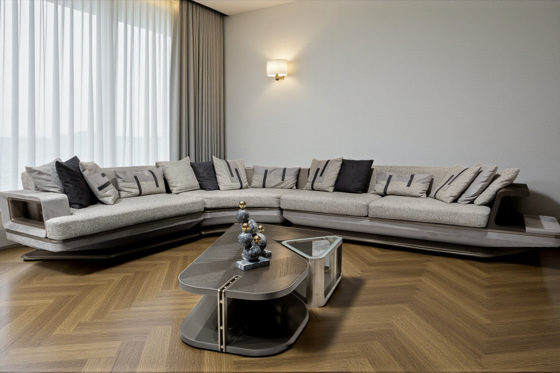 Boucle Fabric Upholstered L-Shaped Sectional Sofa / Ruchi