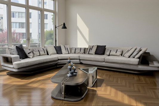 Boucle Fabric Upholstered L-Shaped Sectional Sofa / Ruchi