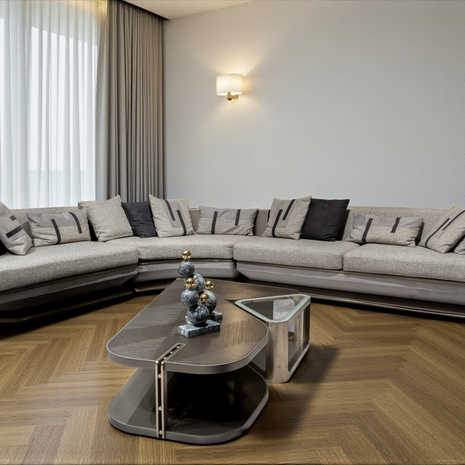 Boucle Fabric Upholstered L-Shaped Sectional Sofa / Ruchi