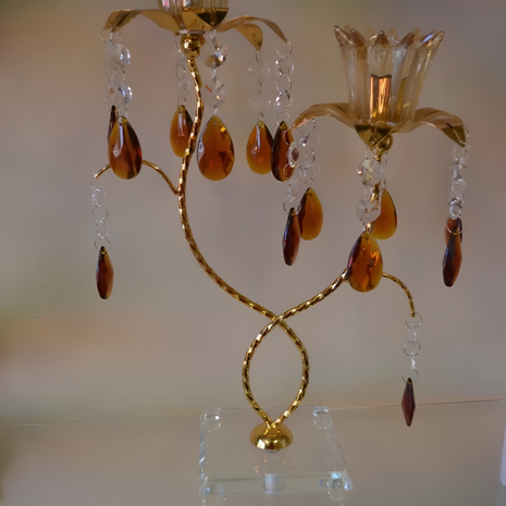 14" Classic Glass And Metal Candle Holder / Ruchi