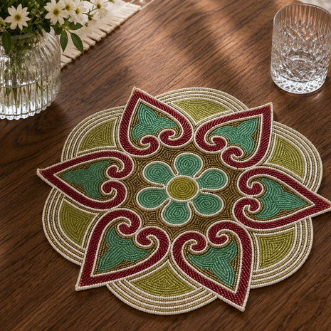 Decorative Floral Medallion Beaded Placemat Set of 2 / Ruchi
