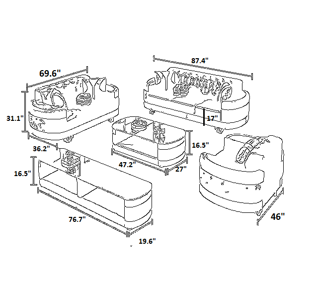 Modern Full Living Leather Sofa Set