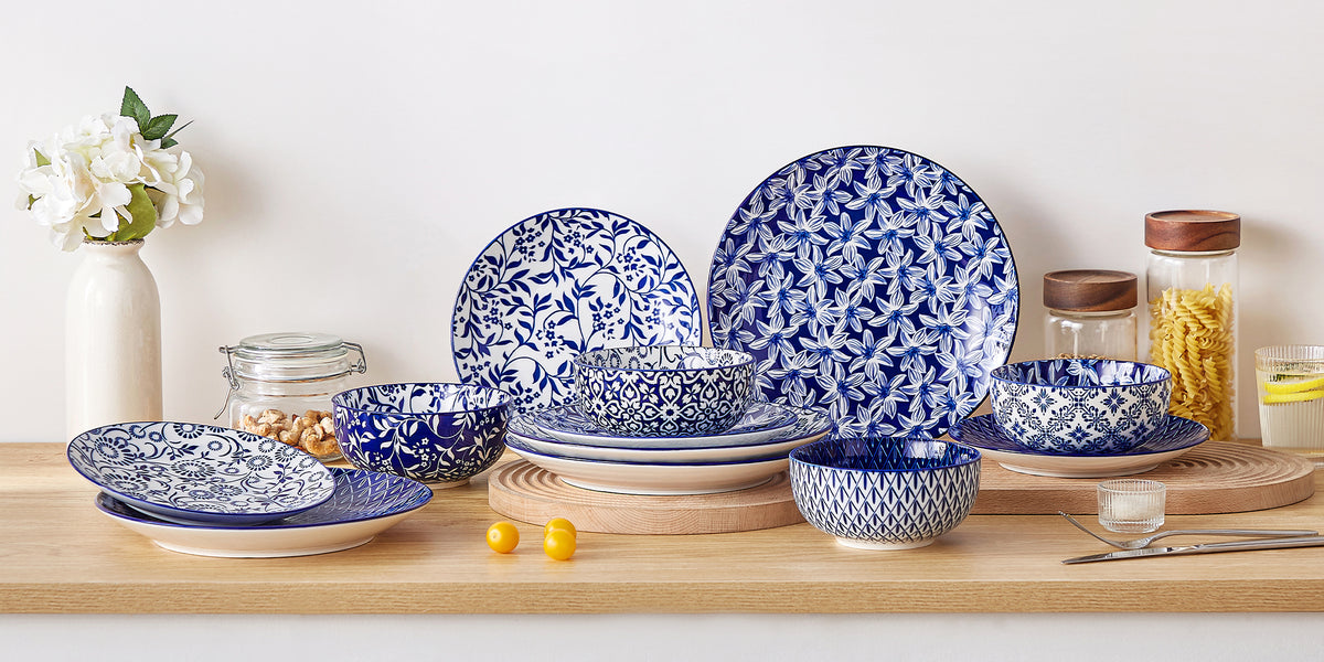 Blue Floral Pattern Porcelain Ceramic Dinnerware Set / Ruchi 