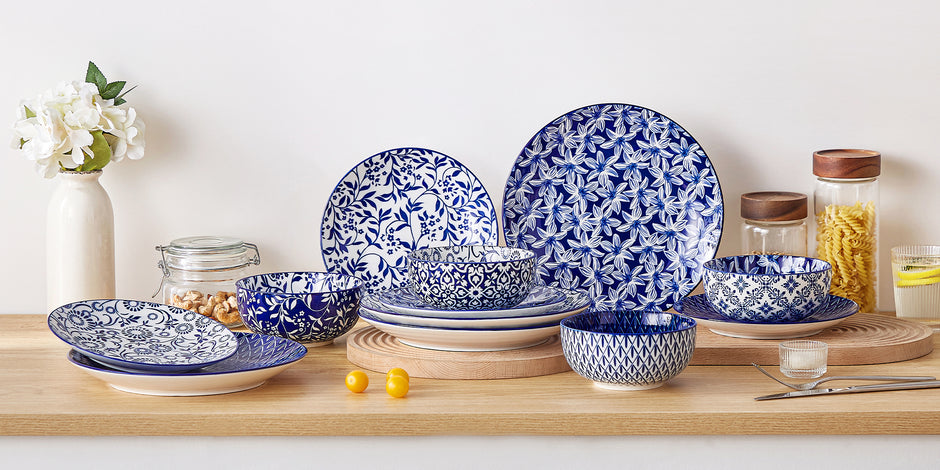 Blue Floral Pattern Porcelain Ceramic Dinnerware Set / Ruchi 