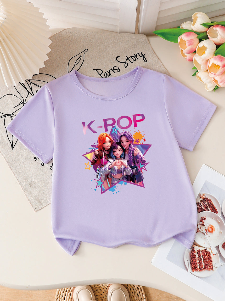 Cute Cartoon Print Kids Polyester T-Shirt  / Ruchi