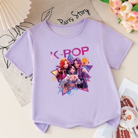 Cute Cartoon Print Kids Polyester T-Shirt  / Ruchi