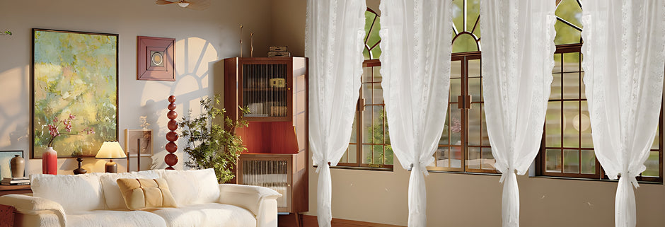 Elegant Floral Design Lace Sheer Polyester Curtain / Ruchi