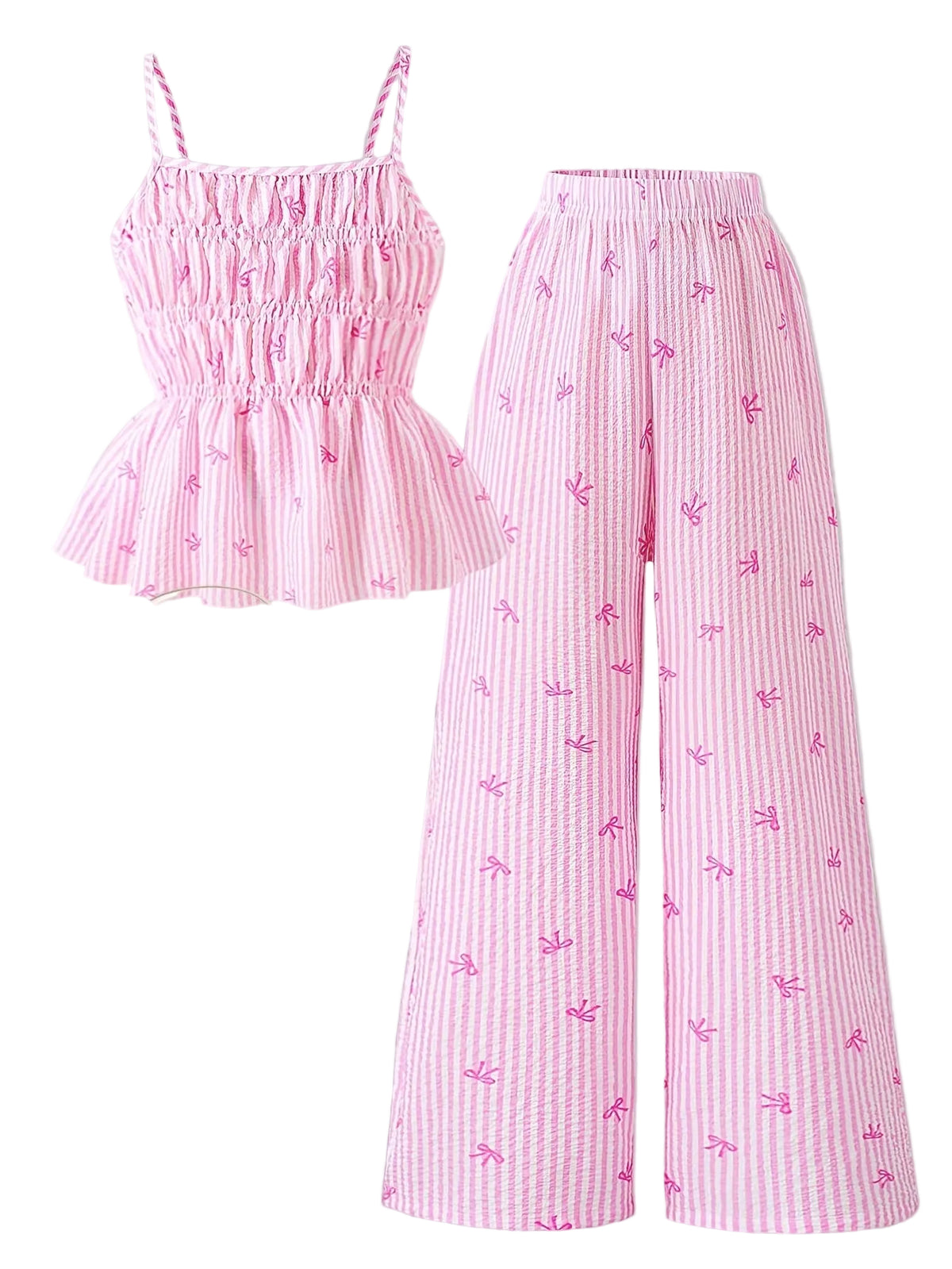 Striped Polyester Halter Top And Pant Set For Girls / Ruchi