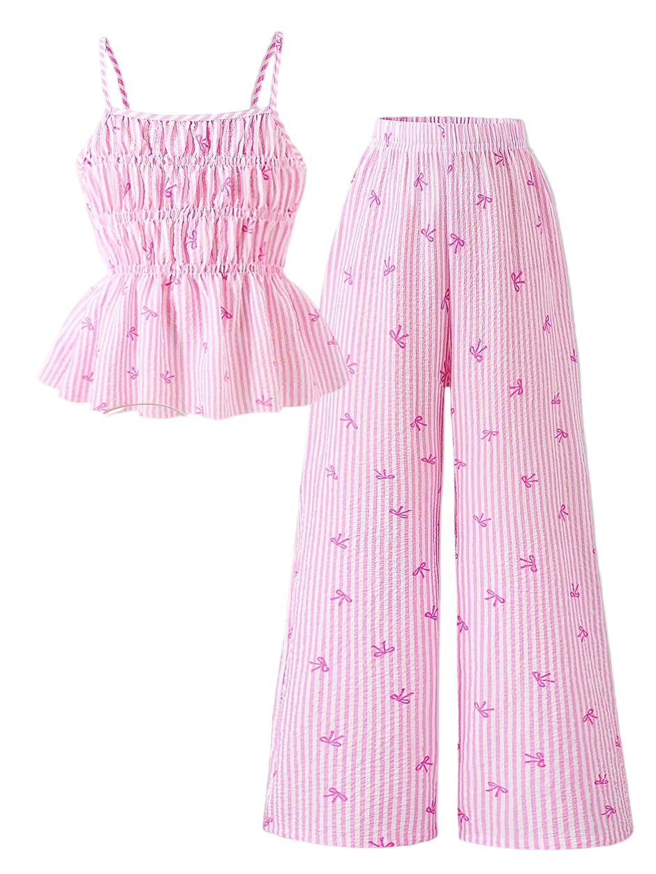 Striped Polyester Halter Top And Pant Set For Girls / Ruchi