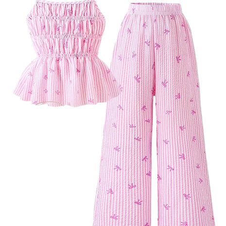 Striped Polyester Halter Top And Pant Set For Girls / Ruchi