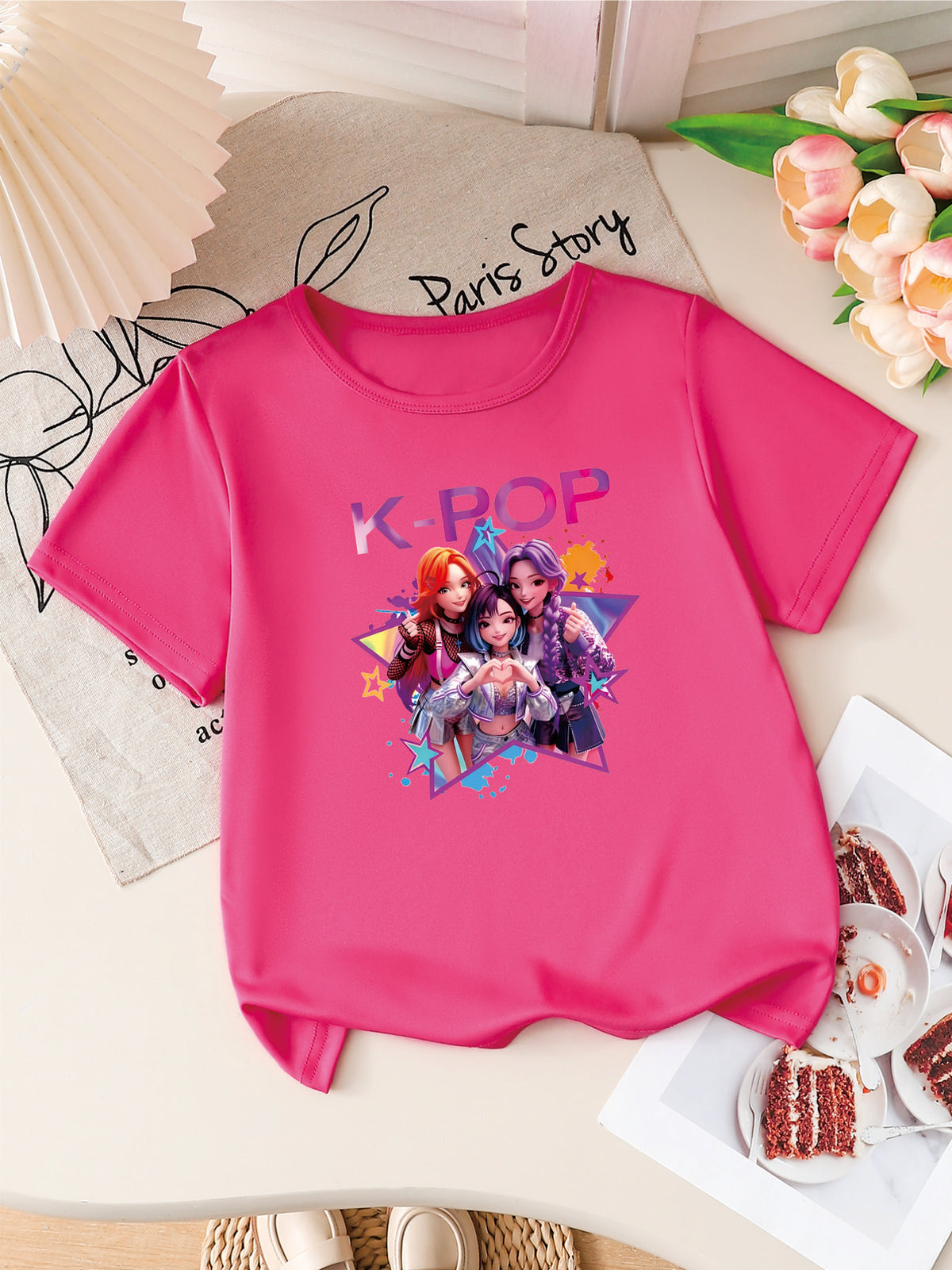 Cute Cartoon Print Kids Polyester T-Shirt  / Ruchi