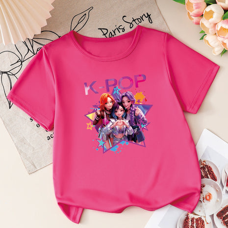 Cute Cartoon Print Kids Polyester T-Shirt  / Ruchi