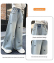 Wide-Leg Design Embroidered Denim Jeans For Girls / Ruchi
