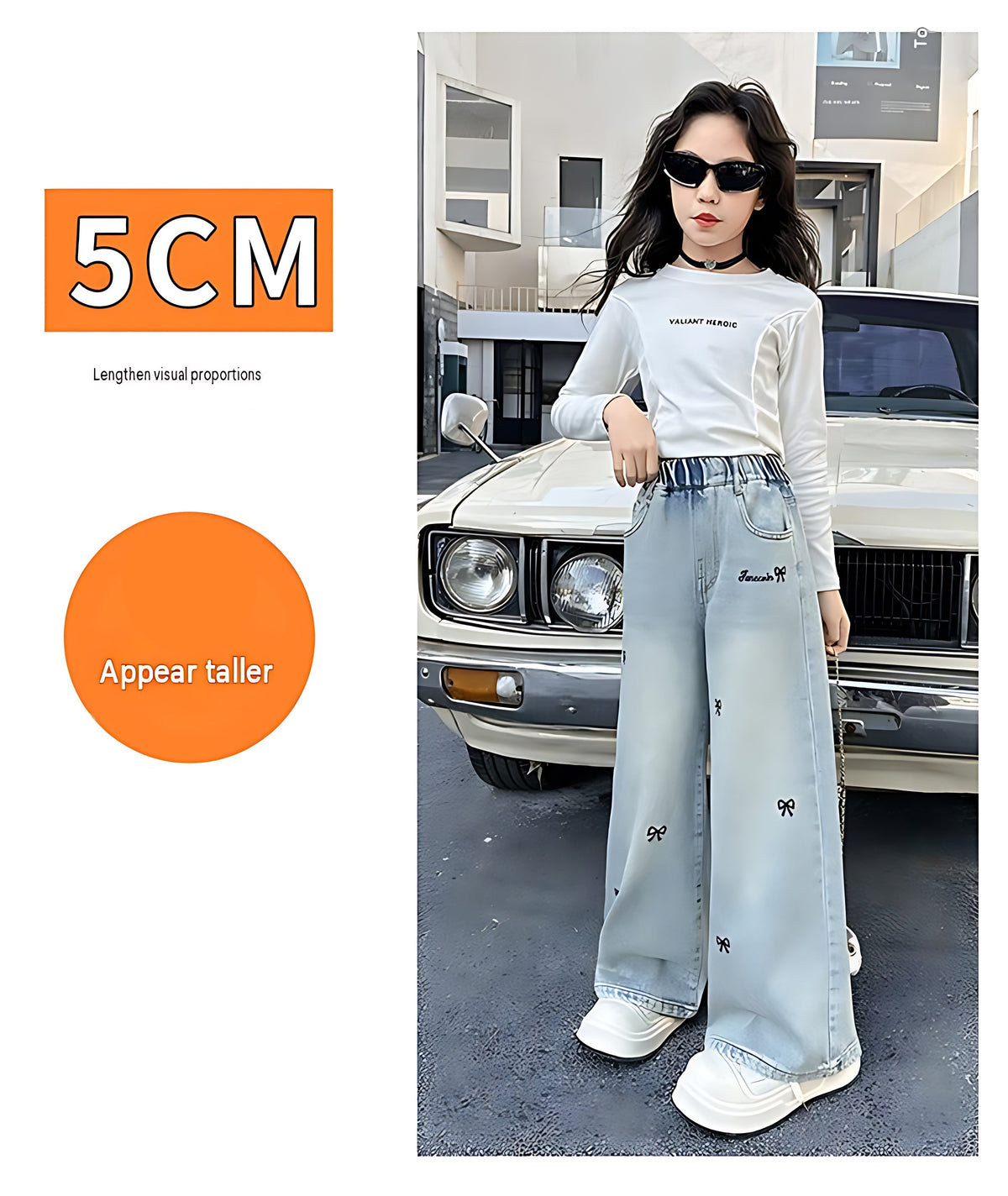 Wide-Leg Design Embroidered Denim Jeans For Girls / Ruchi