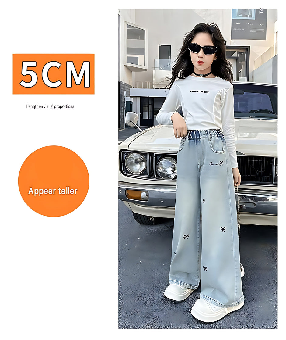 Wide-Leg Design Embroidered Denim Jeans For Girls / Ruchi