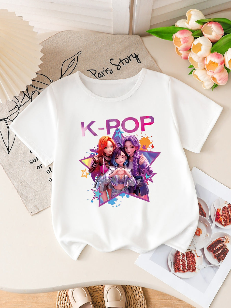 Cute Cartoon Print Kids Polyester T-Shirt  / Ruchi