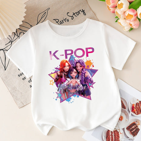 Cute Cartoon Print Kids Polyester T-Shirt  / Ruchi