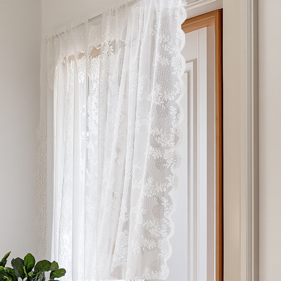Elegant Floral Design Lace Sheer Polyester Curtain / Ruchi