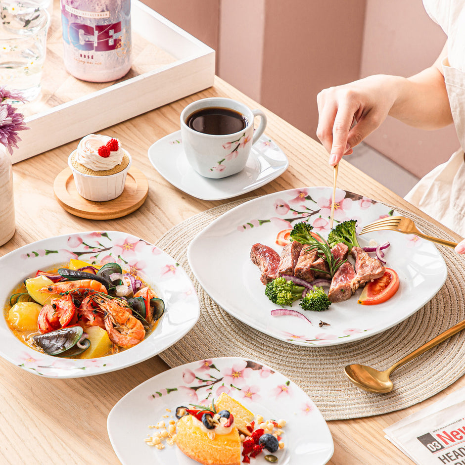 Elegant Pink Floral Ceramic Dinnerware Set / Ruchi
