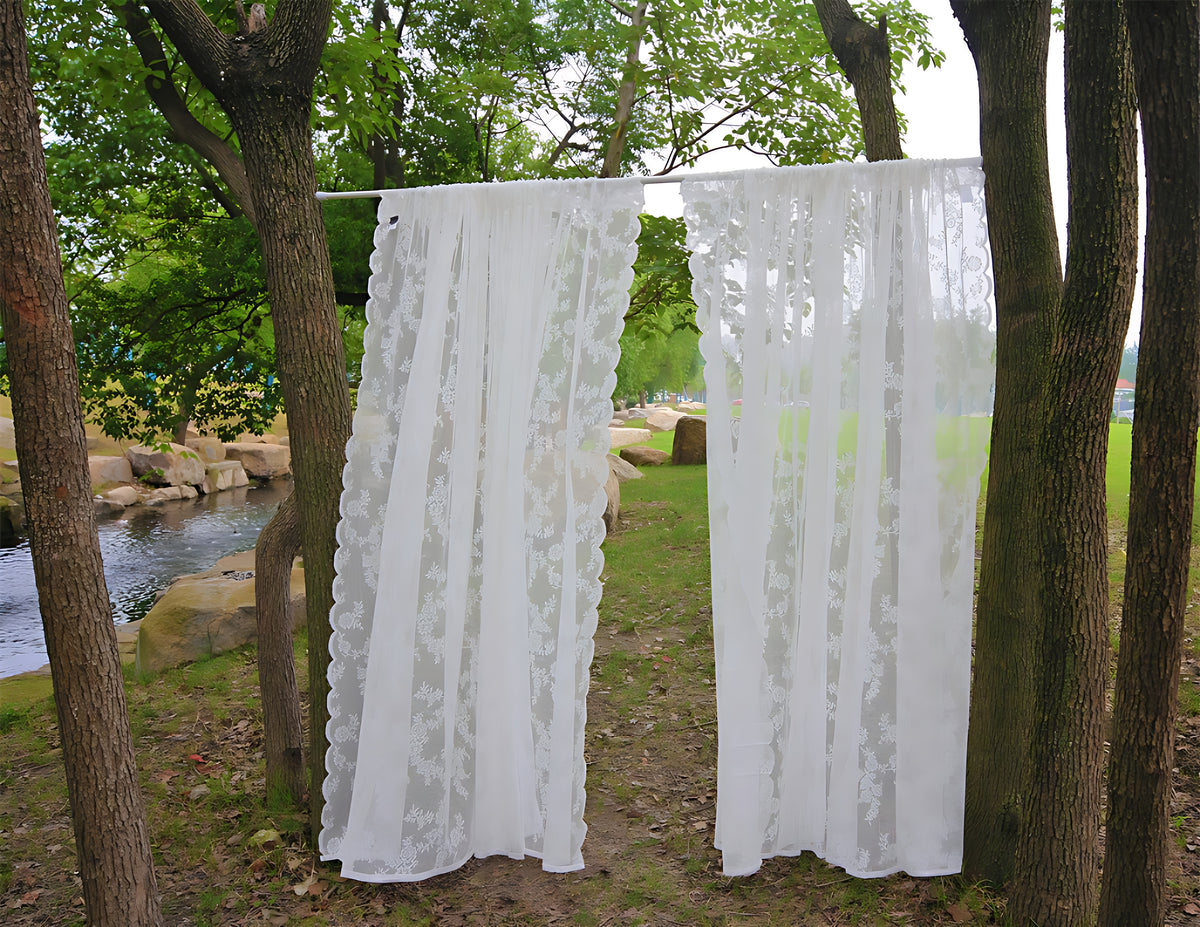 Elegant Floral Design Lace Sheer Polyester Curtain / Ruchi
