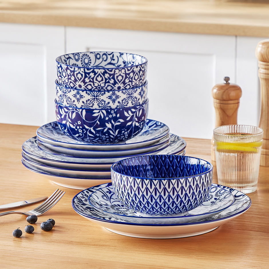 Blue Floral Pattern Porcelain Ceramic Dinnerware Set / Ruchi 