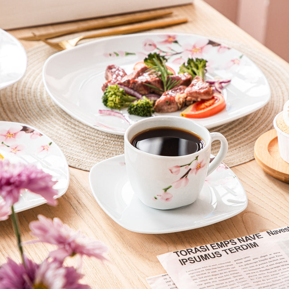 Elegant Pink Floral Ceramic Dinnerware Set / Ruchi