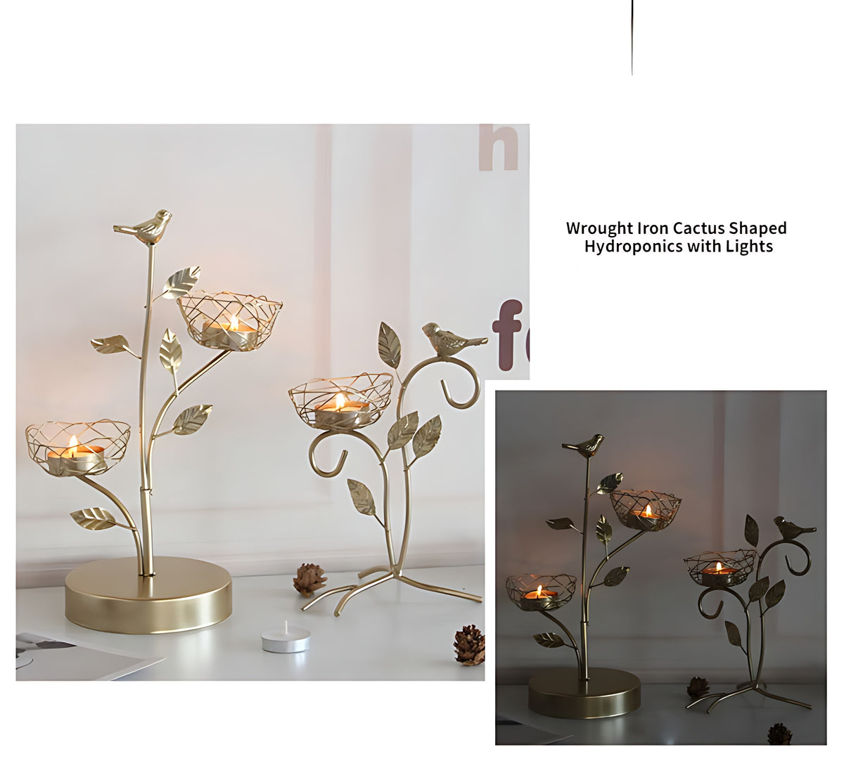 Golden Metal Bird And Branch Tealight Candle Holder / Ruchi