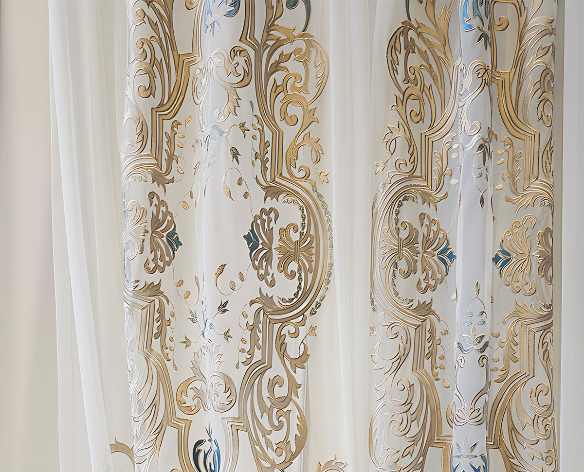 European Style Luxury Embroidered Polyester Sheer Curtain / Ruchi