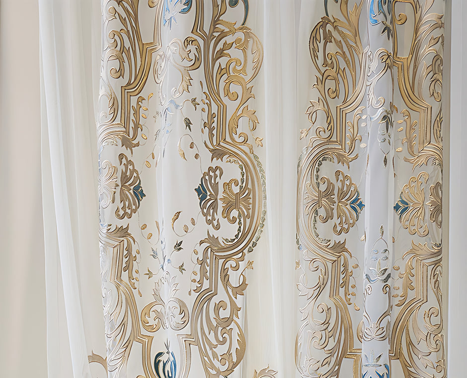 European Style Luxury Embroidered Polyester Sheer Curtain / Ruchi