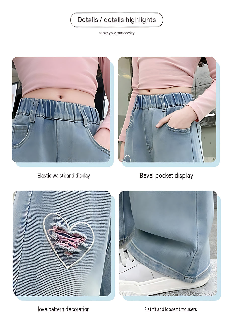 Wide-Leg Design Embroidered Denim Jeans For Girls / Ruchi