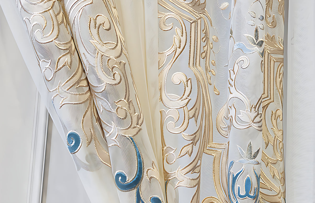 European Style Luxury Embroidered Polyester Sheer Curtain / Ruchi