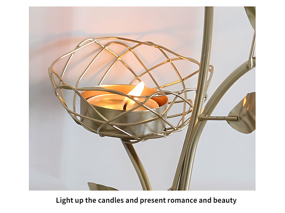 Golden Metal Bird And Branch Tealight Candle Holder
